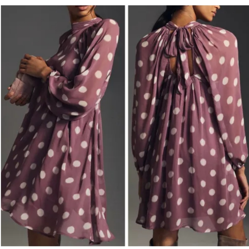 NWT Maeve Anthropologie Mauve Polka Dot Dress